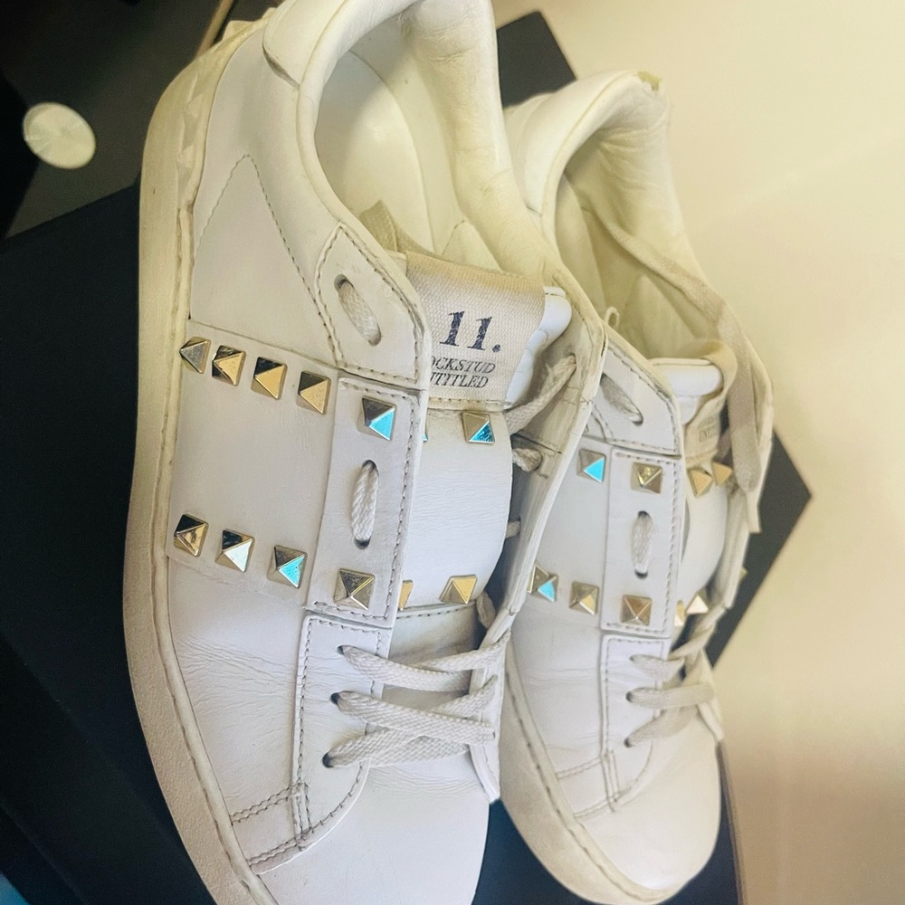 Valentino Garavani White Leather Studded Sneakers - Picture 2 of 10